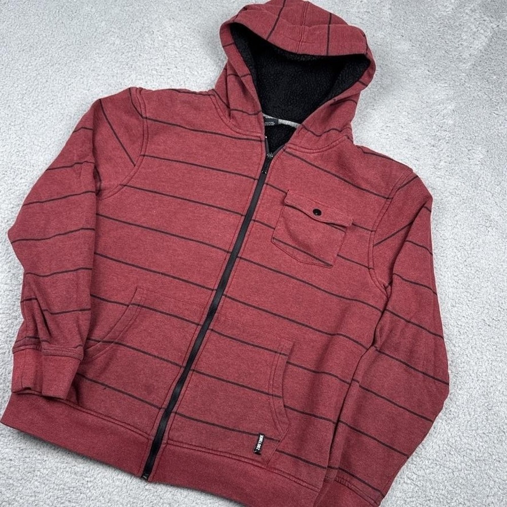 Zoo York Hoodie Mens Large‎ Red Striped Fleece Lined Full Zip Skateboarding